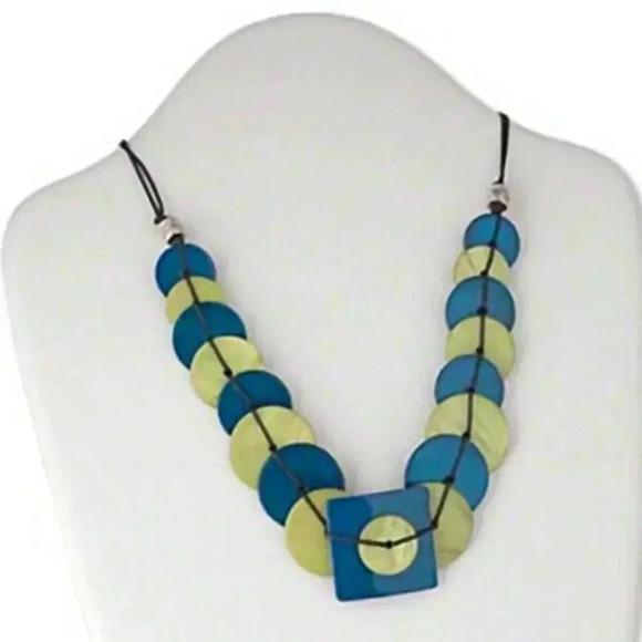Handcrafted Avant Garde Blue Green Freshwater Pearl Shell Statement Necklace - Picture 1 of 1